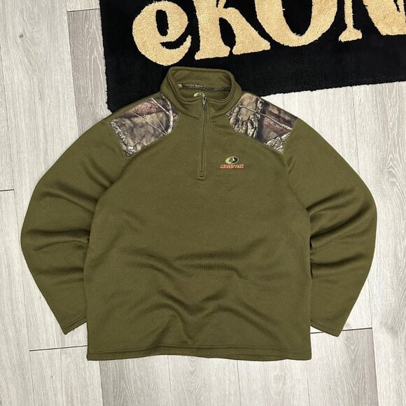 Mossy Oak Boxy 1/4 Zip Men's Olive Green/Camo Sweatshirt - Size XL - Picture 1 of 6